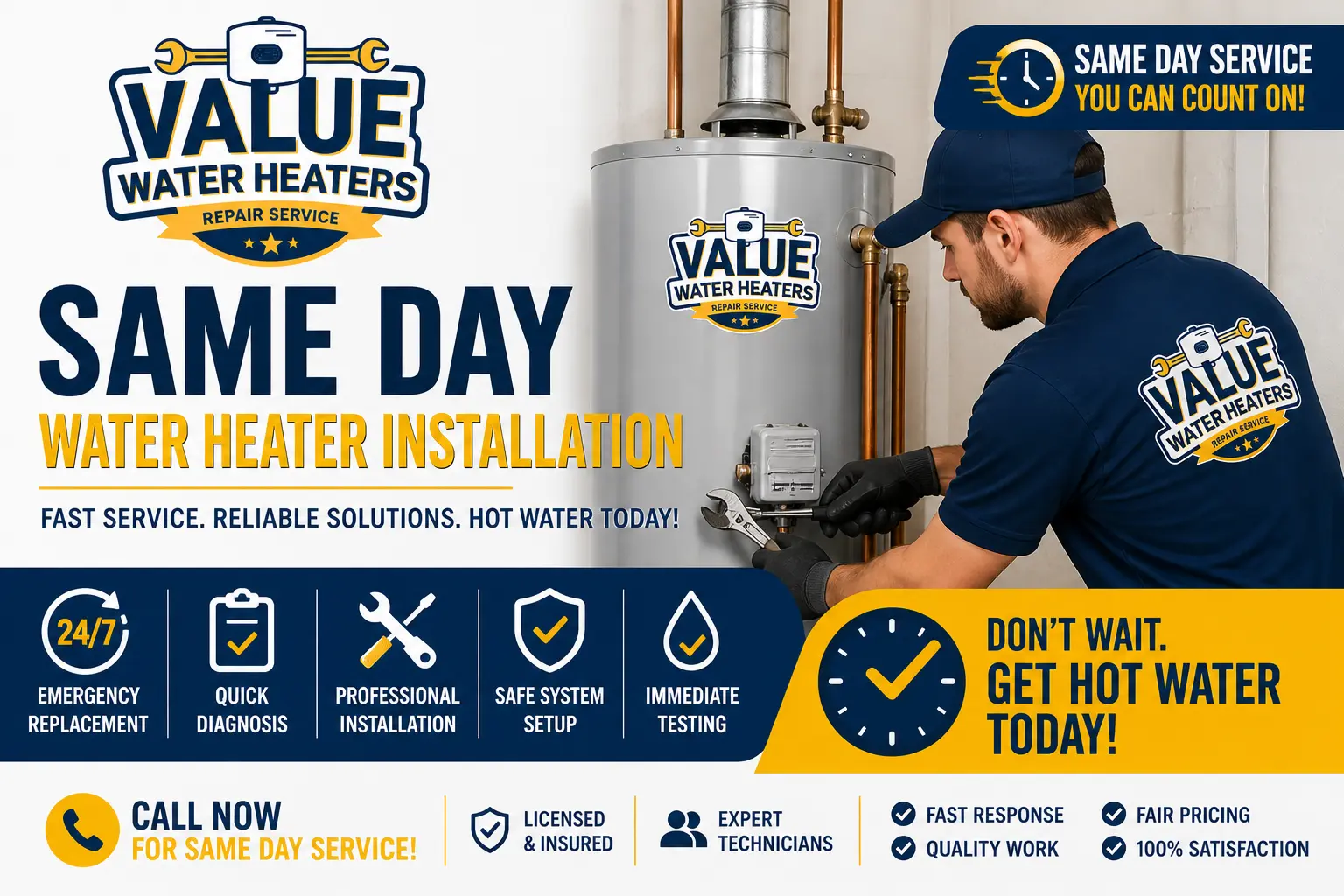 Same day water heater service